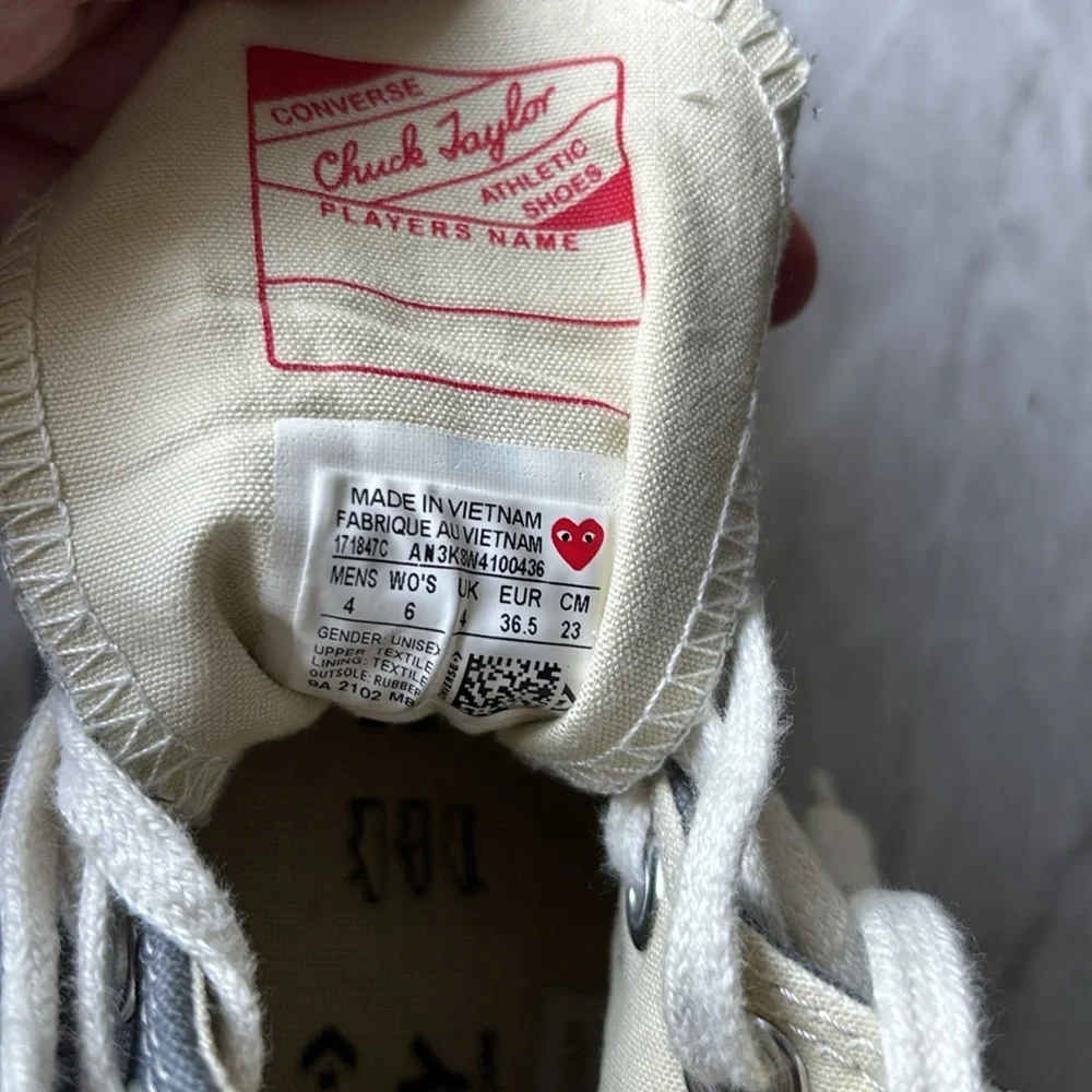 COMME DES GARCONS PLAY x Converse Unisex Chuck Taylor High Top Sneakers gray w6 - Picture 9 of 15